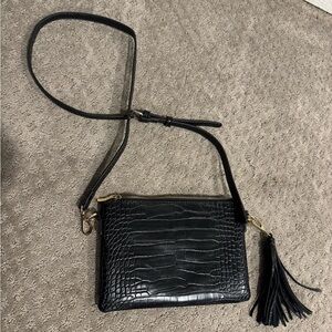 Peta + Jain Black Croc-Textured Crossbody Bag